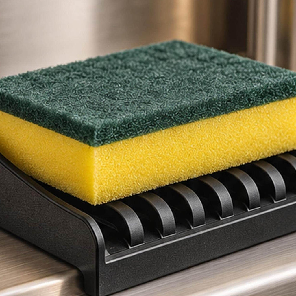 3D Printed Sink Edge Sponge Holder, Ribbed Drainage Tray, Minimalist Kitchen Caddy