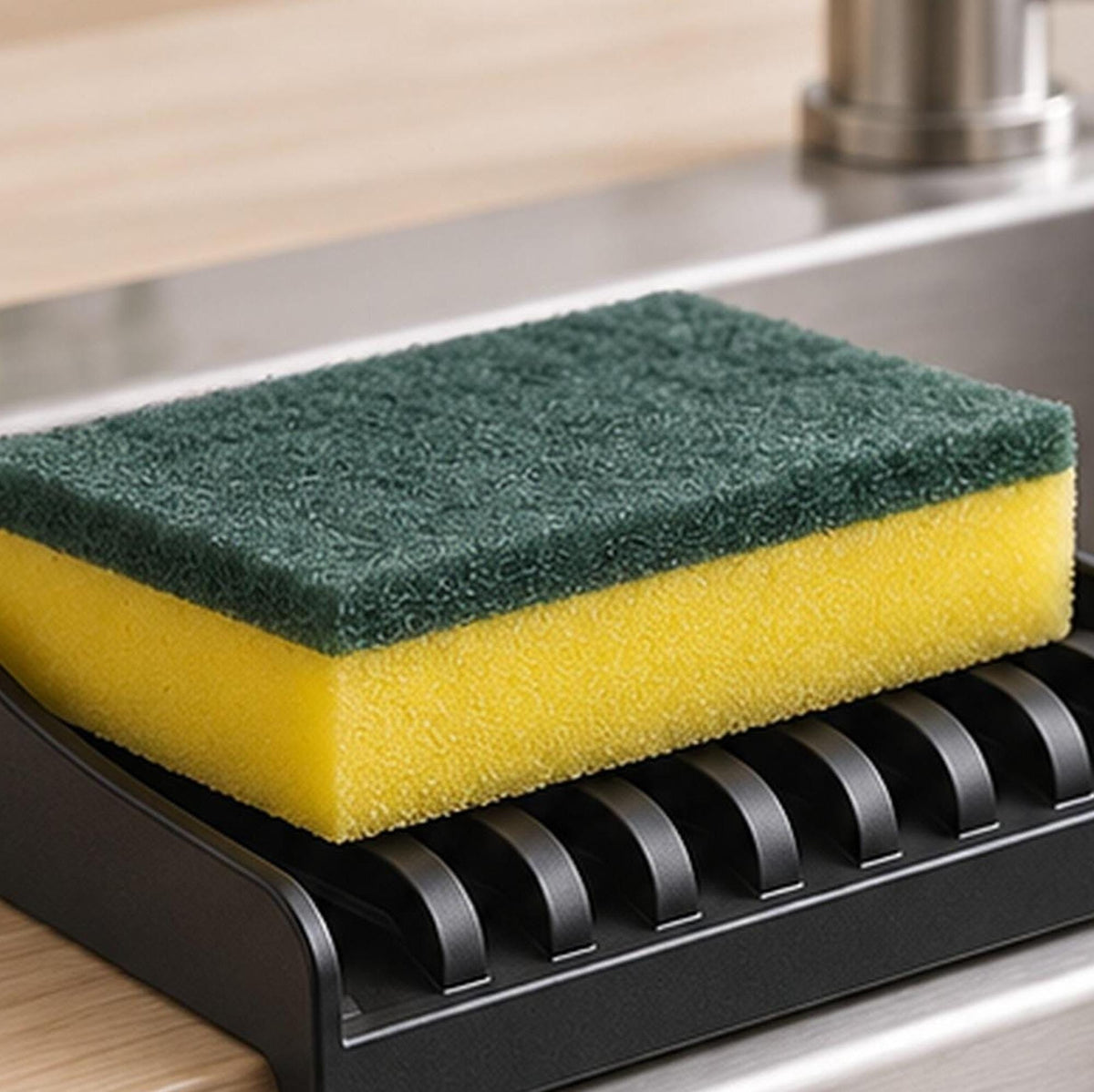3D Printed Sink Edge Sponge Holder, Ribbed Drainage Tray, Minimalist Kitchen Caddy