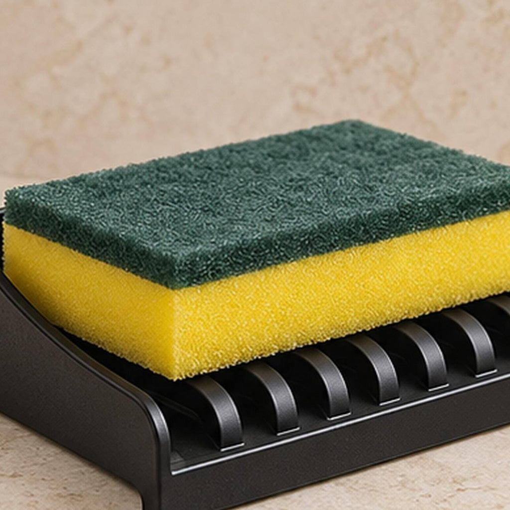 3D Printed Sink Edge Sponge Holder, Ribbed Drainage Tray, Minimalist Kitchen Caddy