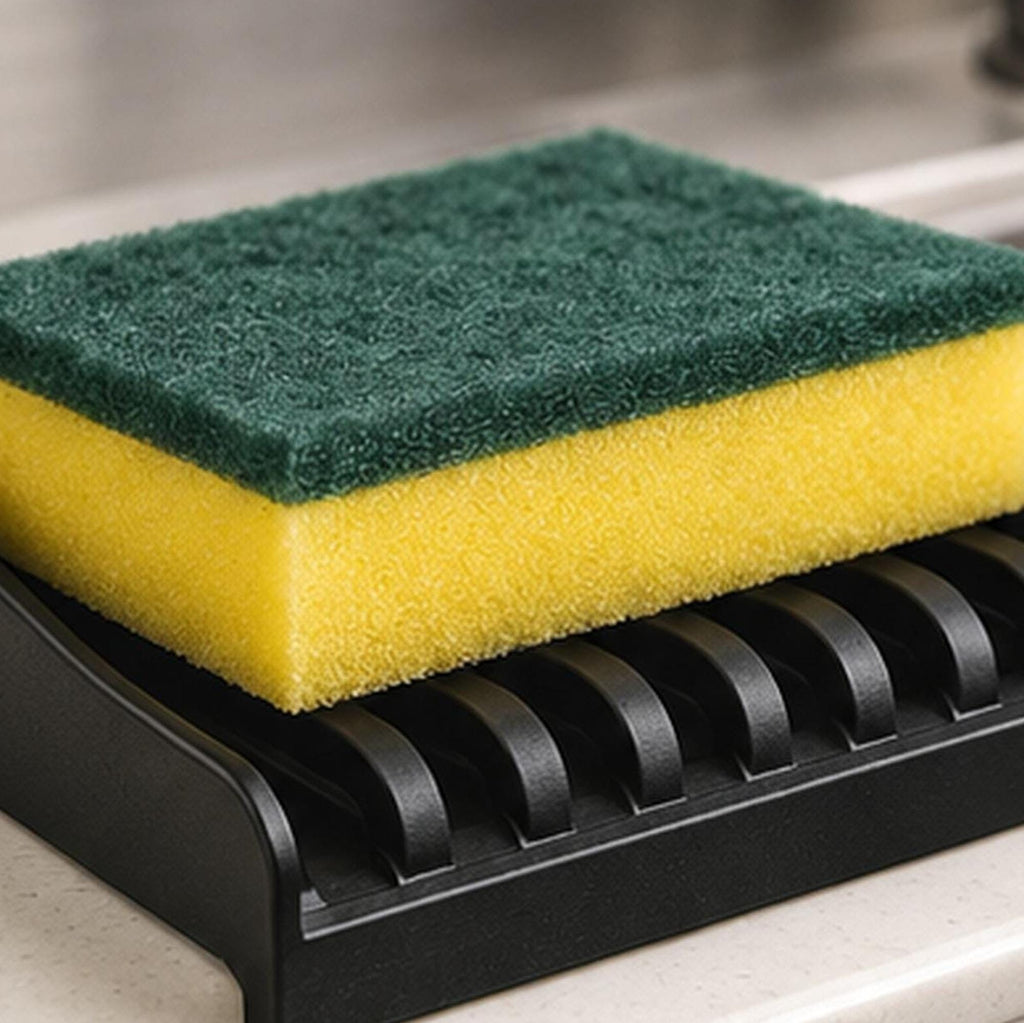 3D Printed Sink Edge Sponge Holder, Ribbed Drainage Tray, Minimalist Kitchen Caddy