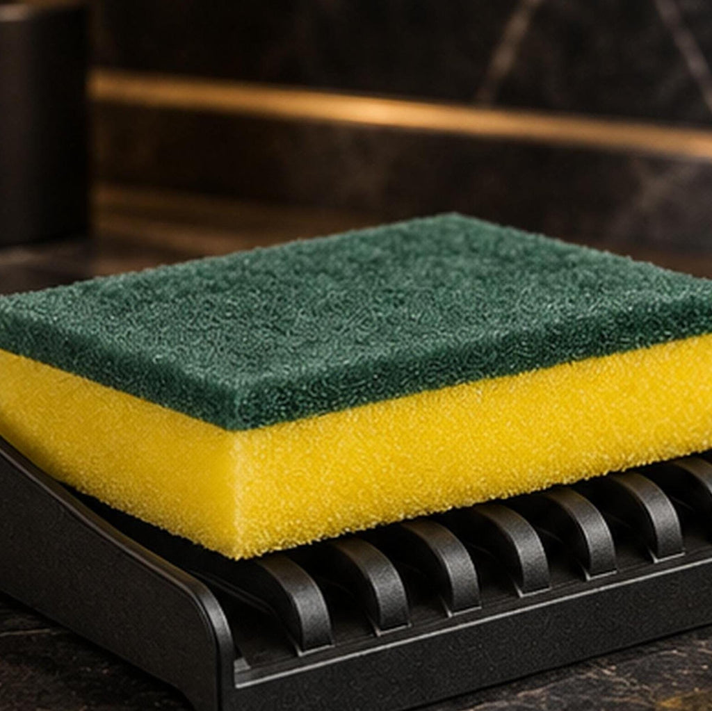 3D Printed Sink Edge Sponge Holder, Ribbed Drainage Tray, Minimalist Kitchen Caddy
