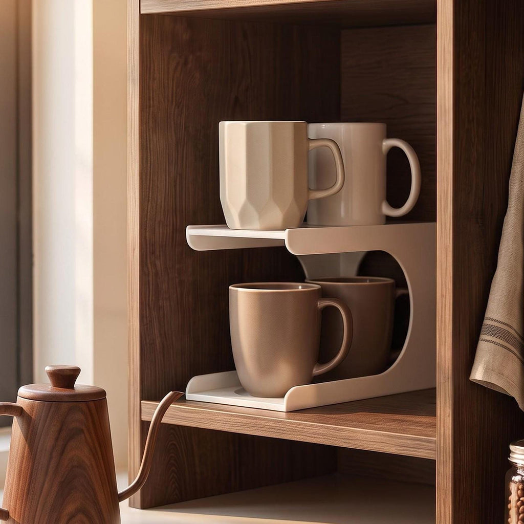 3D Printed Vertical Cup Organizer, Space-Saving Cabinet Storage (4 Cup Holder)