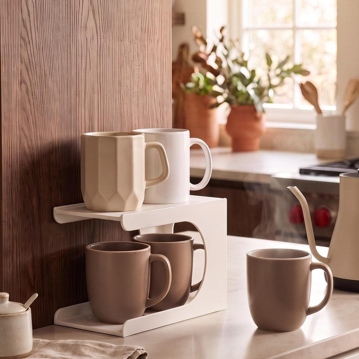 3D Printed Vertical Cup Organizer, Space-Saving Cabinet Storage (4 Cup Holder)