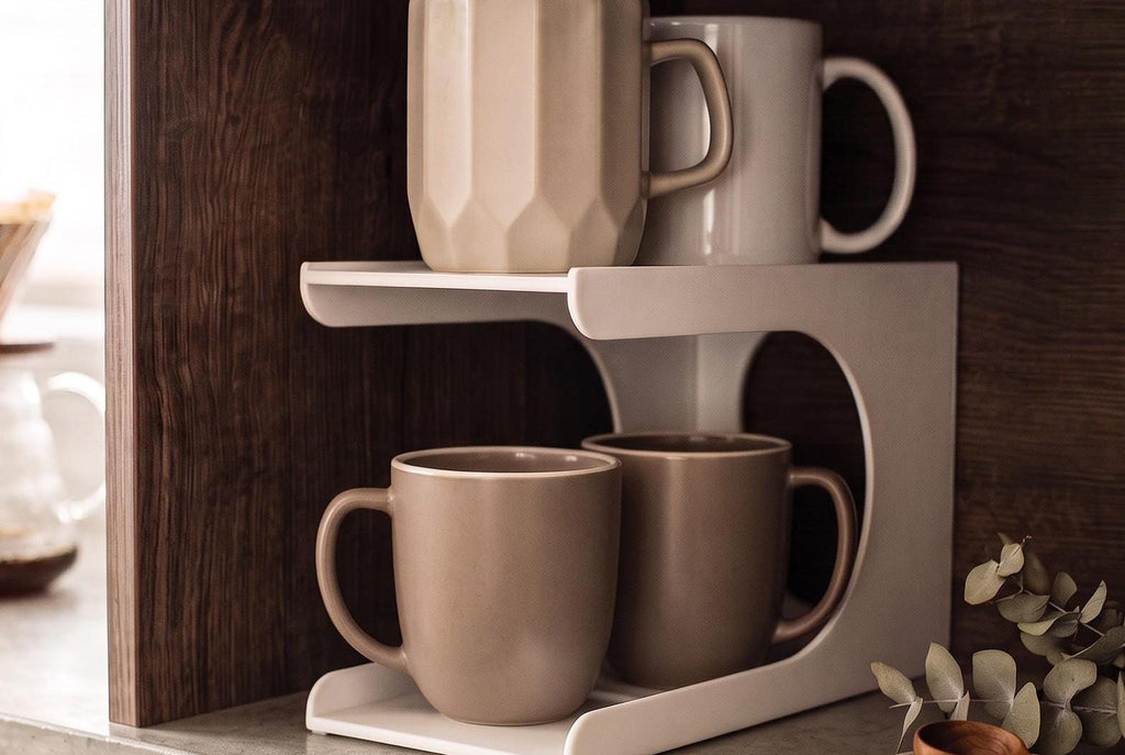 3D Printed Vertical Cup Organizer, Space-Saving Cabinet Storage (4 Cup Holder)