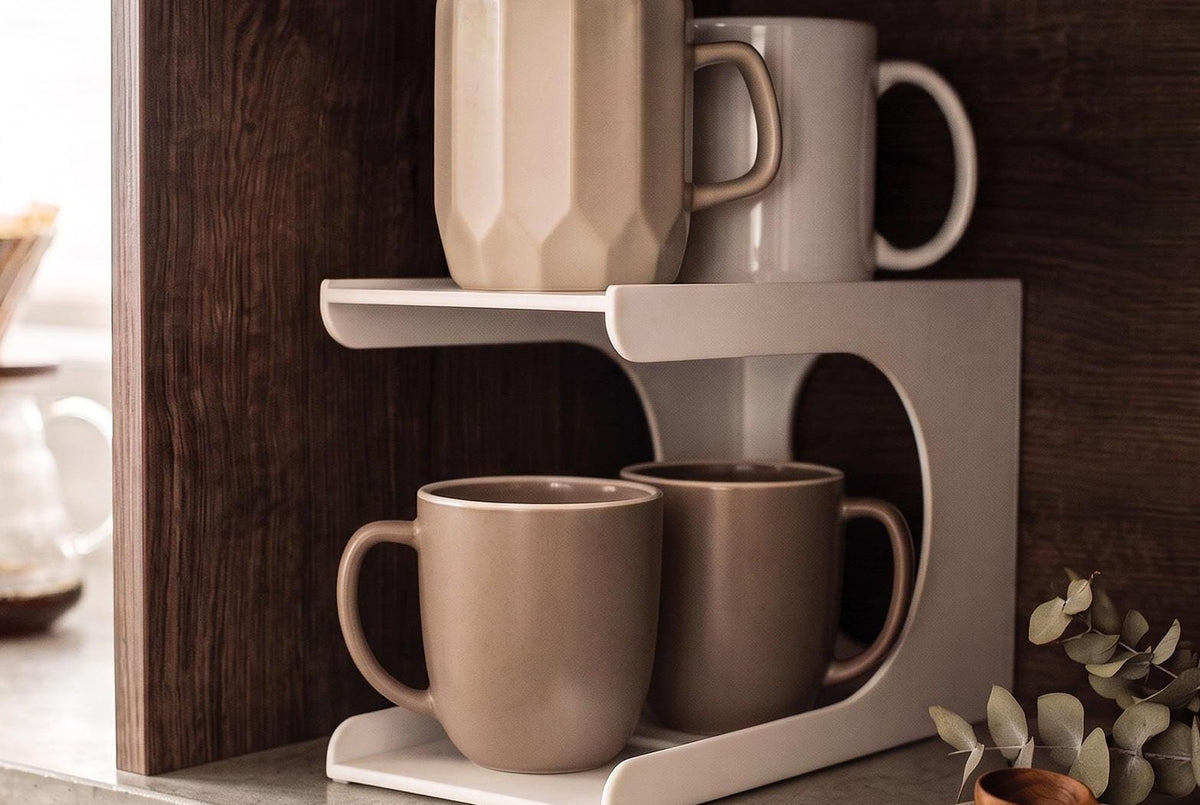 3D Printed Vertical Cup Organizer, Space-Saving Cabinet Storage (4 Cup Holder)
