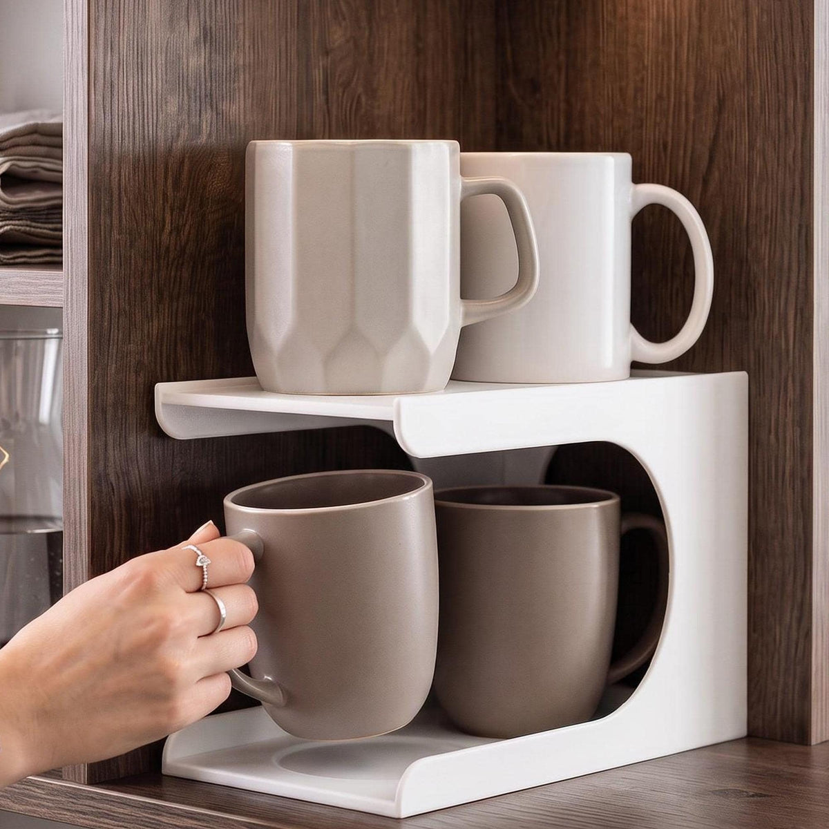 3D Printed Vertical Cup Organizer, Space-Saving Cabinet Storage (4 Cup Holder)