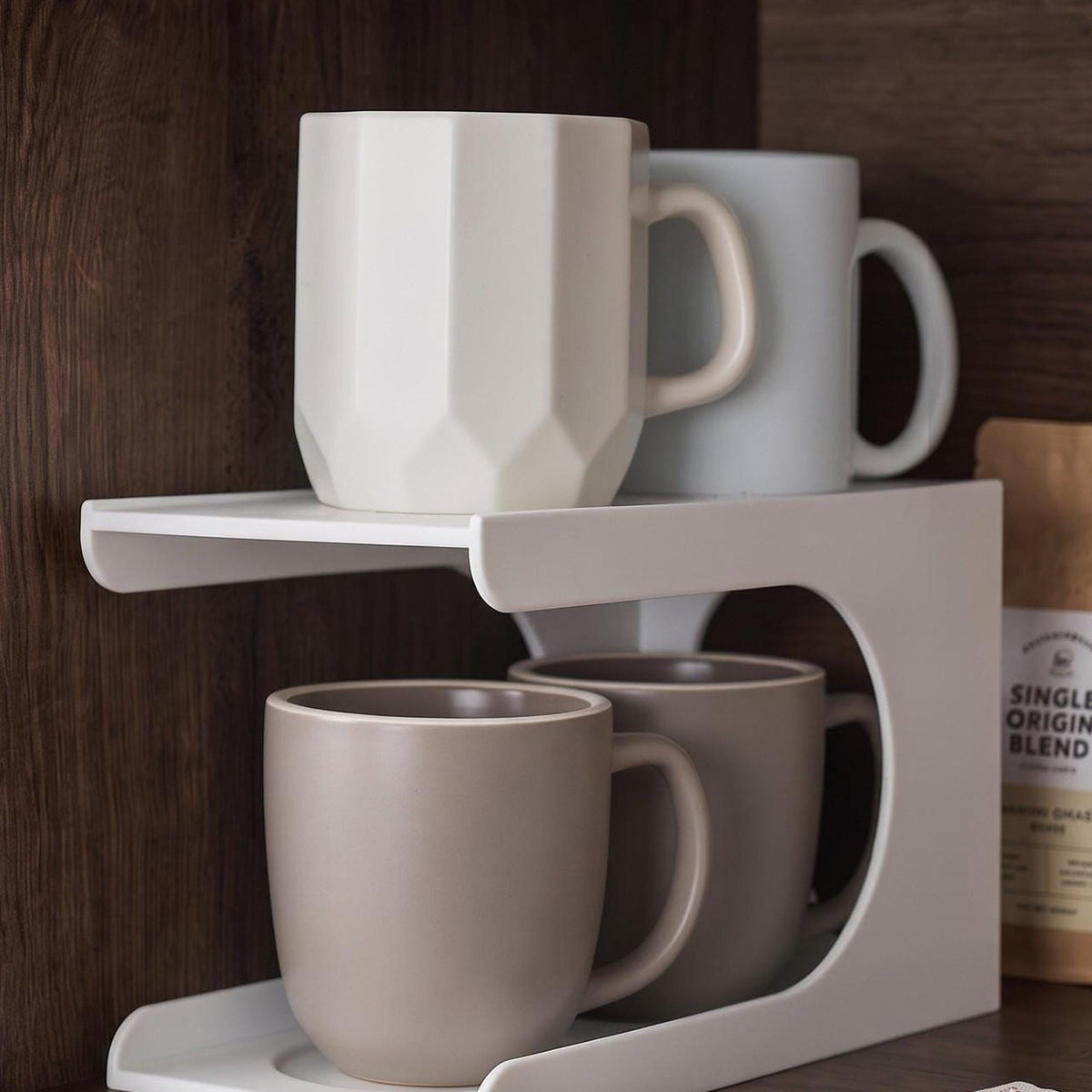 3D Printed Vertical Cup Organizer, Space-Saving Cabinet Storage (4 Cup Holder)