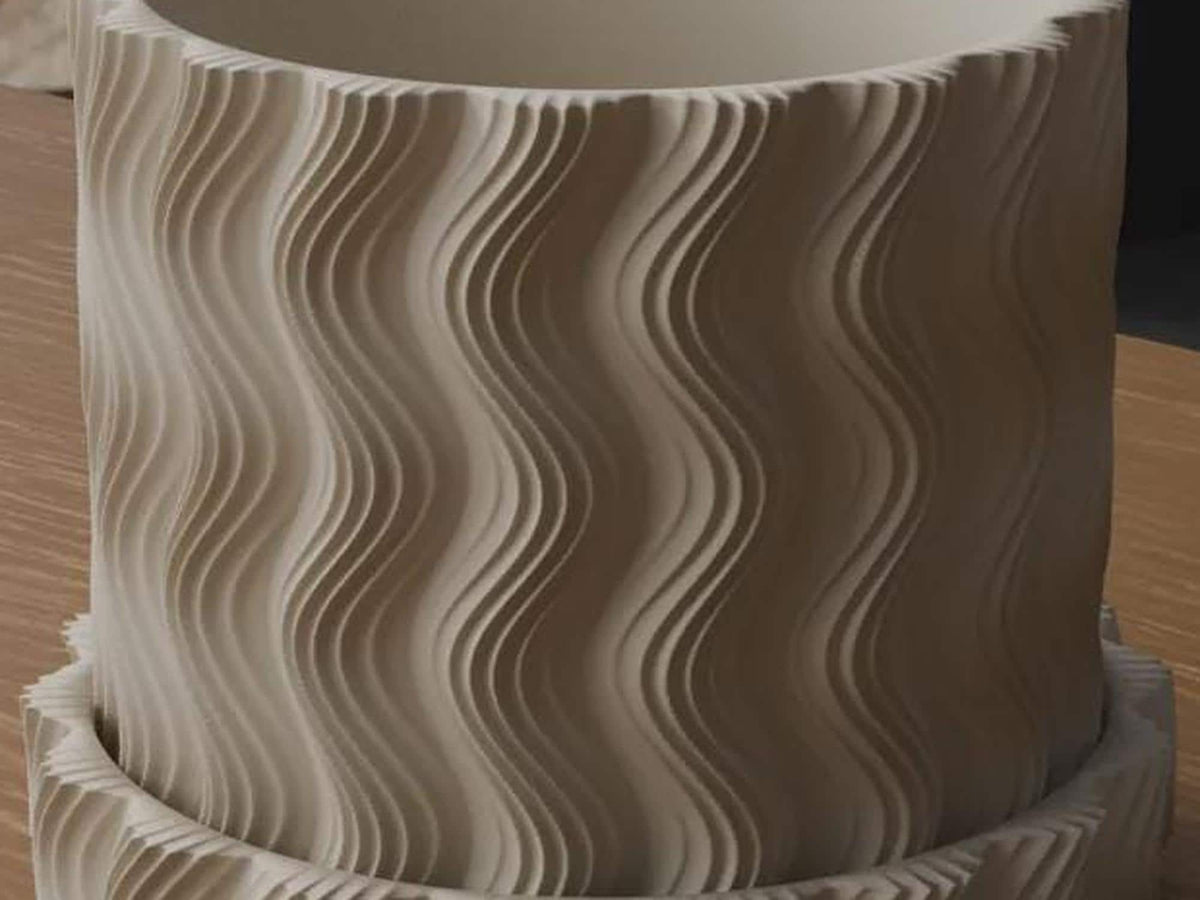 Wavy Ribbed 3D Printed Planter with Saucer, Japandi Scandi Decor (PLA)