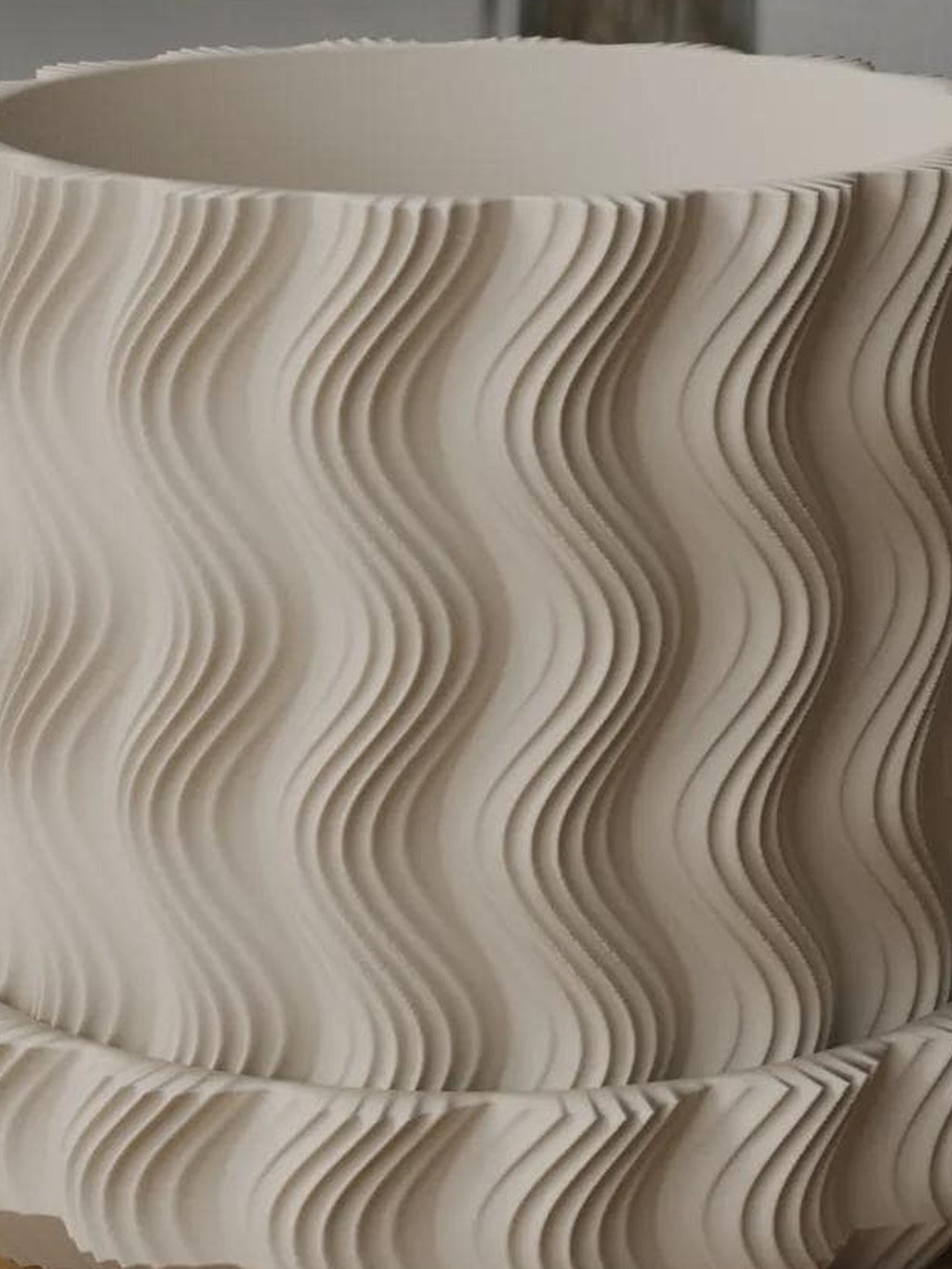 Wavy Ribbed 3D Printed Planter with Saucer, Japandi Scandi Decor (PLA)