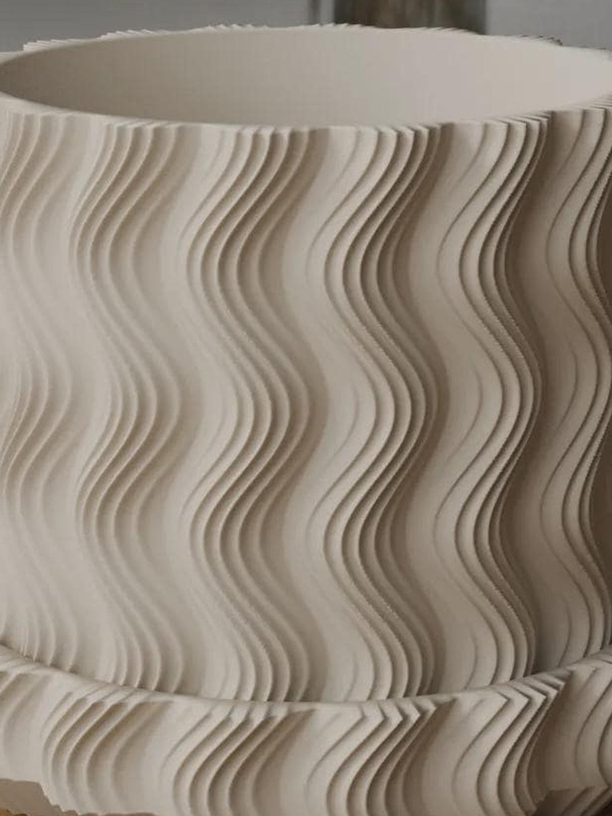 Wavy Ribbed 3D Printed Planter with Saucer, Japandi Scandi Decor (PLA)