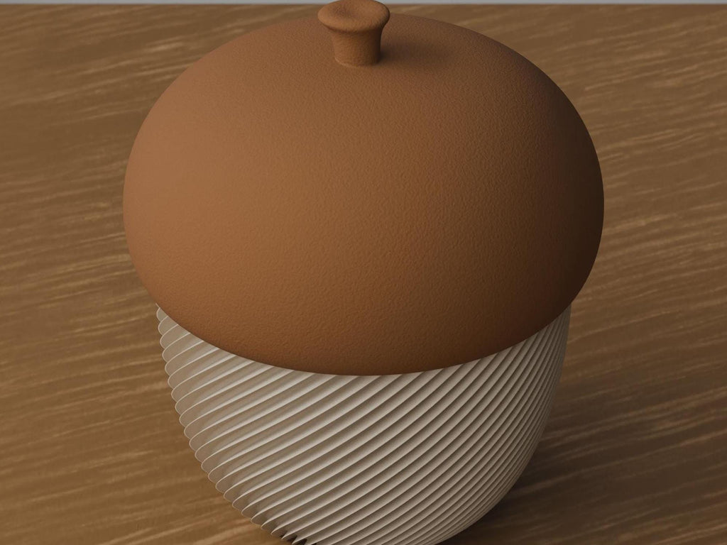3D Printed Acorn Trinket Box, Spiral Ribbed Autumn Storage Jar (80x100mm)