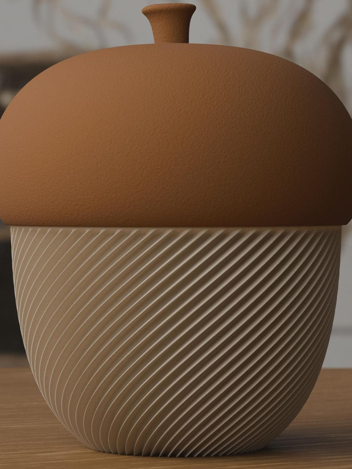 3D Printed Acorn Trinket Box, Spiral Ribbed Autumn Storage Jar (80x100mm)