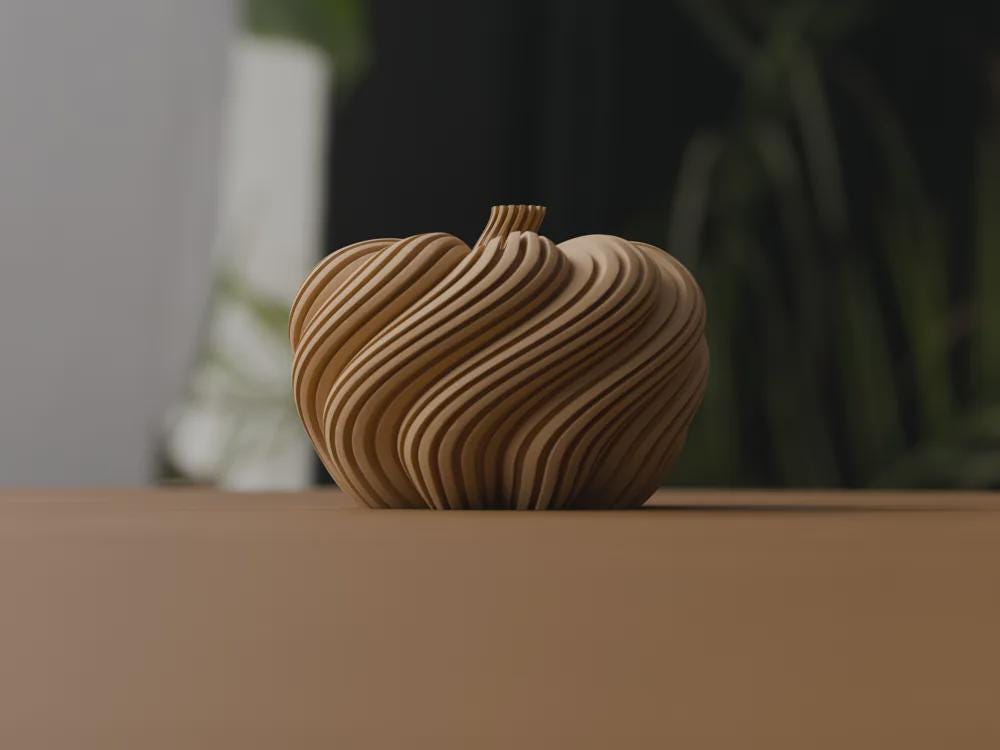 3D Printed Spiral Pumpkin Sculpture, Modern Autumn Shelf Decor, Halloween Mantel Ornament