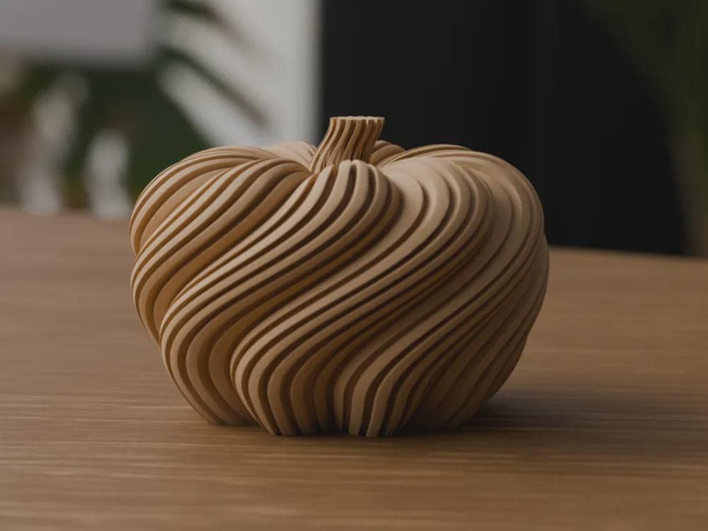 3D Printed Spiral Pumpkin Sculpture, Modern Autumn Shelf Decor, Halloween Mantel Ornament