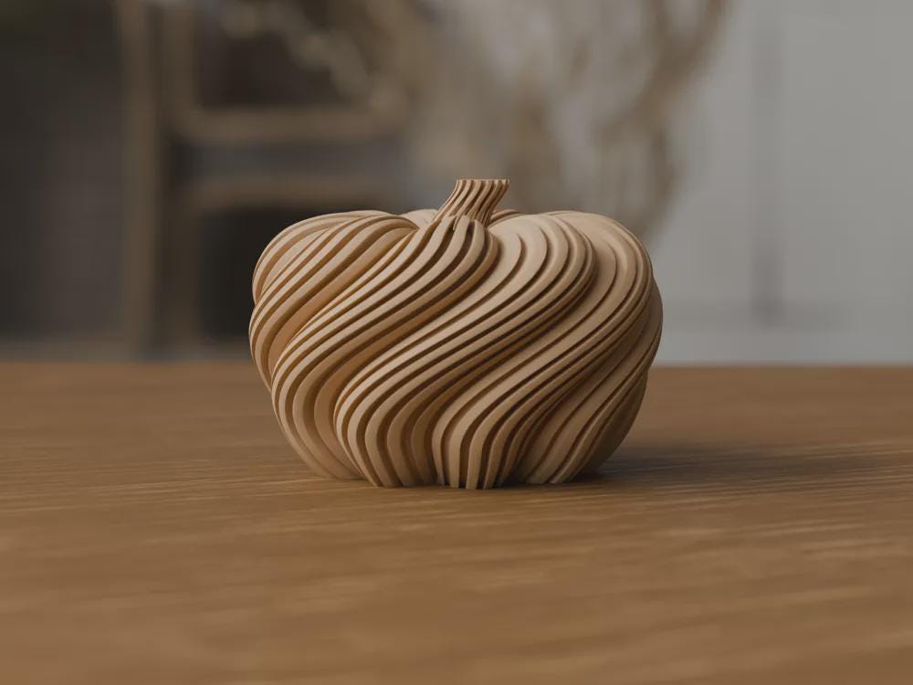 3D Printed Spiral Pumpkin Sculpture, Modern Autumn Shelf Decor, Halloween Mantel Ornament