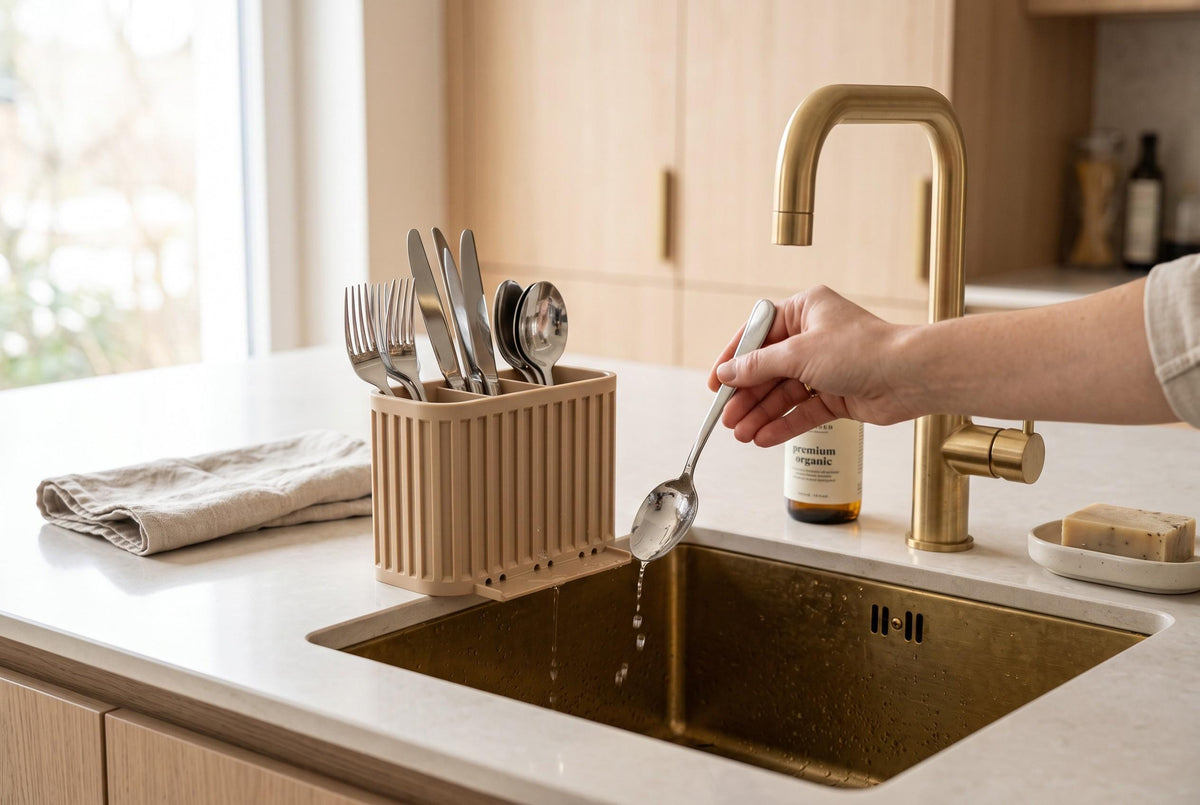 3-Compartment Japandi Cutlery Drainer, 3D Printed Sink Organizer (14x10x9cm)