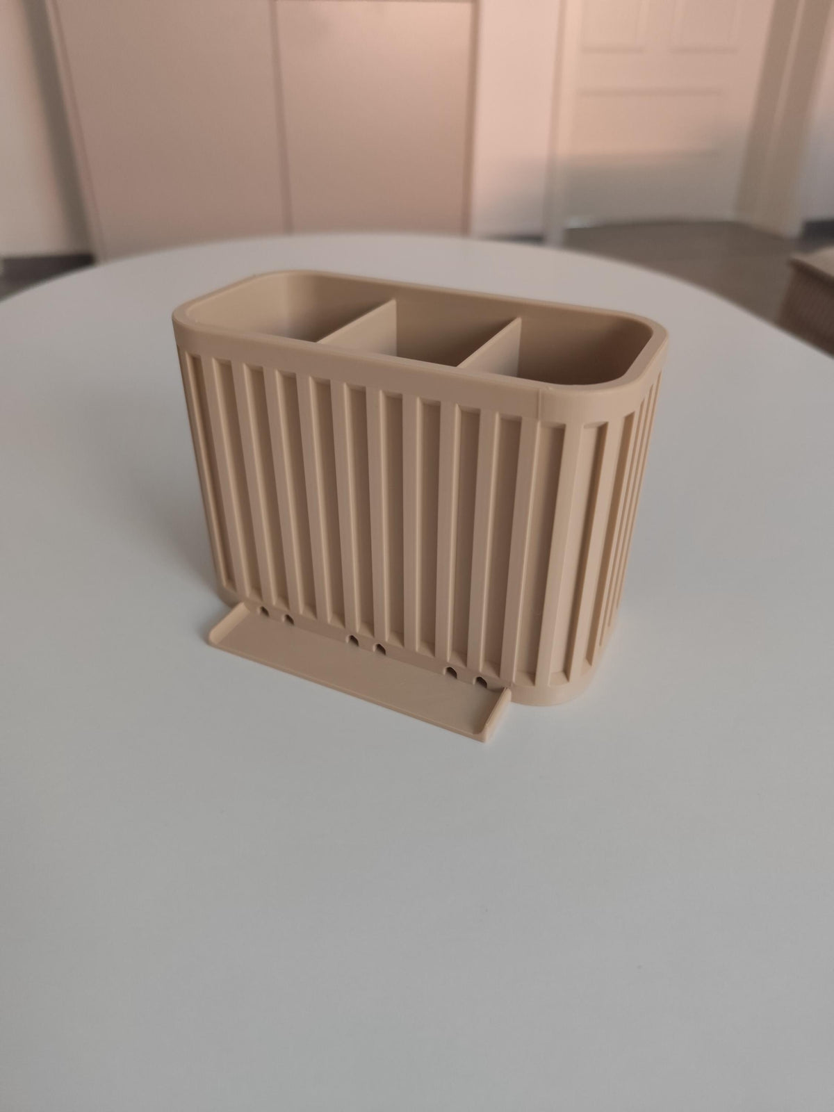 3-Compartment Japandi Cutlery Drainer, 3D Printed Sink Organizer (14x10x9cm)
