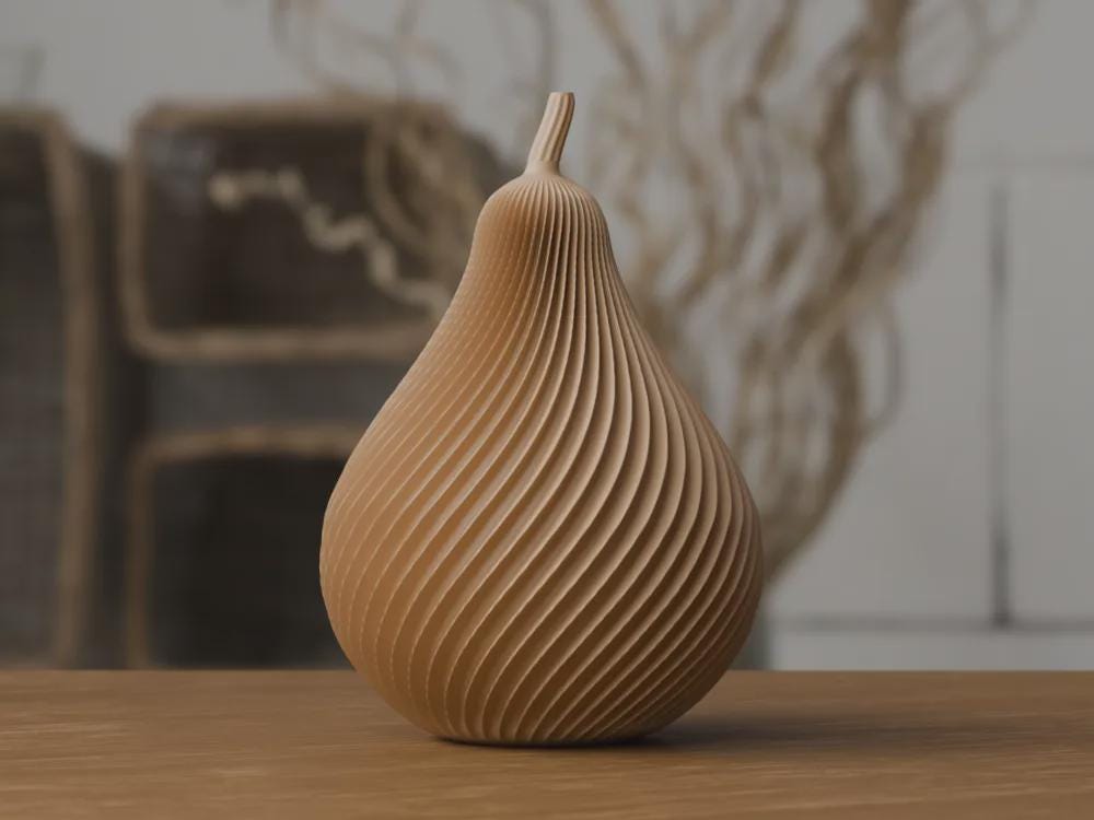 3D Printed Autumn Pear Decoration, Rustic Harvest Shelf Accent (PLA)