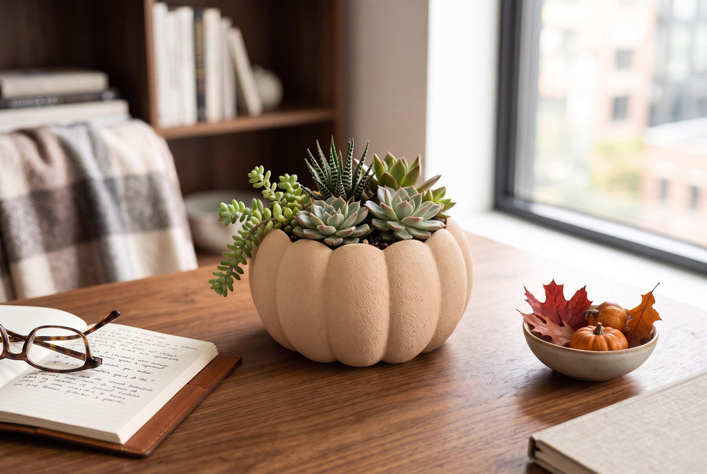 3D Printed Pumpkin Planter, Autumn Succulent Pot, Harvest Decor (Made in Malta)