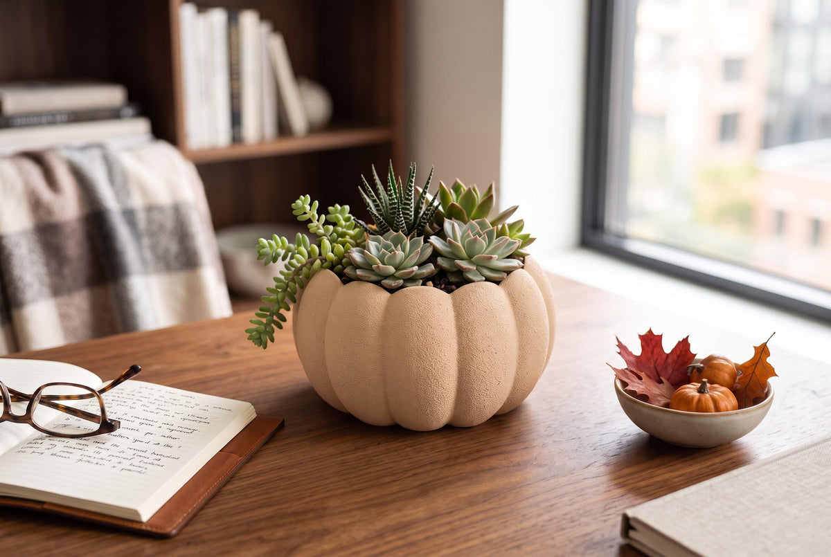3D Printed Pumpkin Planter, Autumn Succulent Pot, Harvest Decor (Made in Malta)
