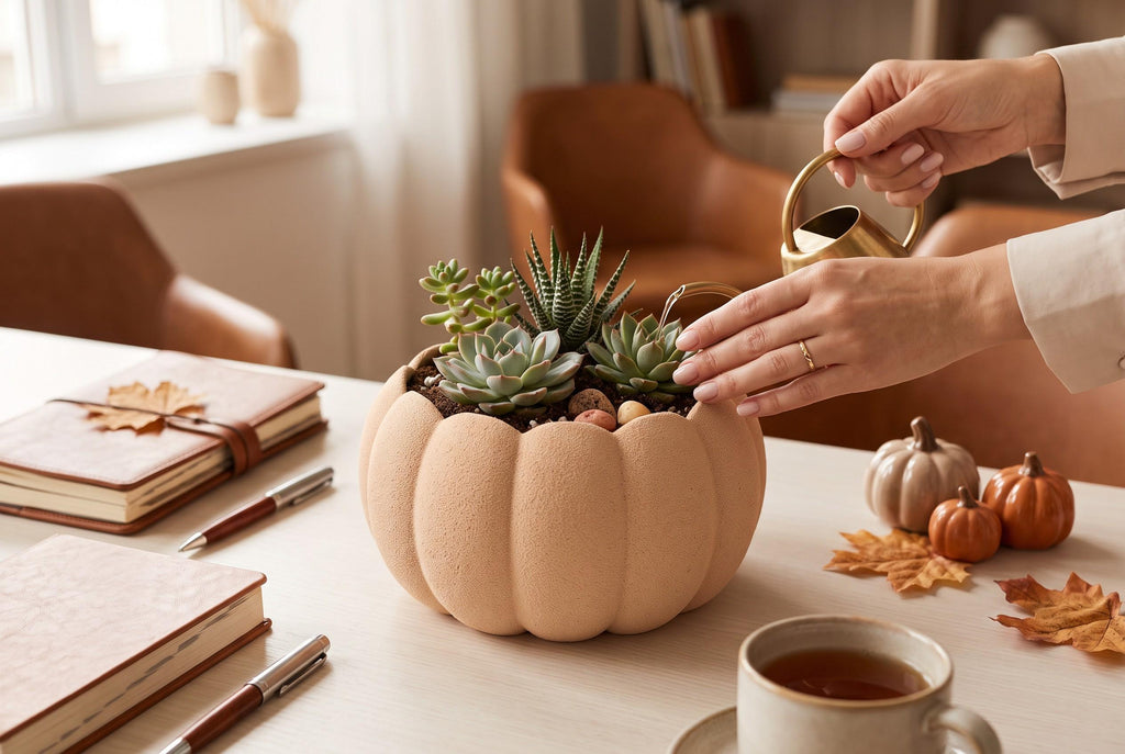 3D Printed Pumpkin Planter, Autumn Succulent Pot, Harvest Decor (Made in Malta)