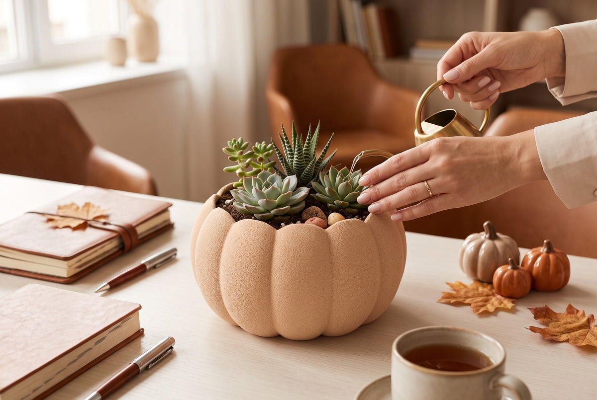 3D Printed Pumpkin Planter, Autumn Succulent Pot, Harvest Decor (Made in Malta)