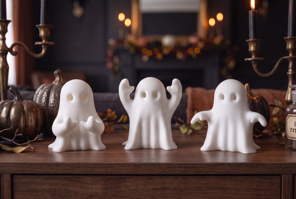 3D Printed Ghost Figurines Set, Spooky Shelf Decor, Autumn Mantel Display (Set of 3)