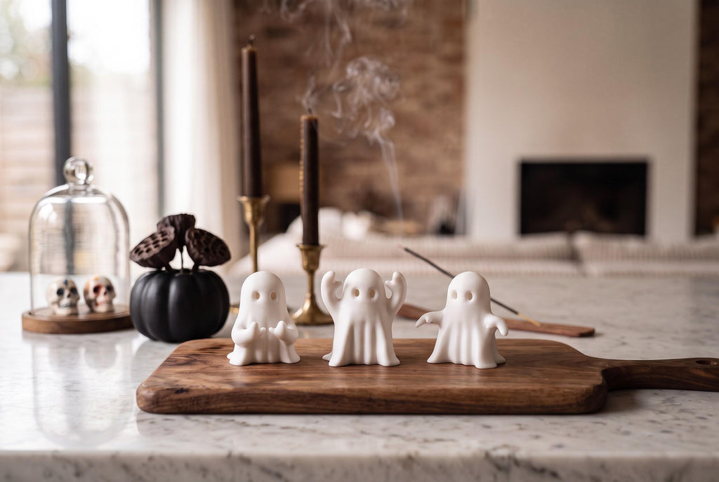 3D Printed Ghost Figurines Set, Spooky Shelf Decor, Autumn Mantel Display (Set of 3)