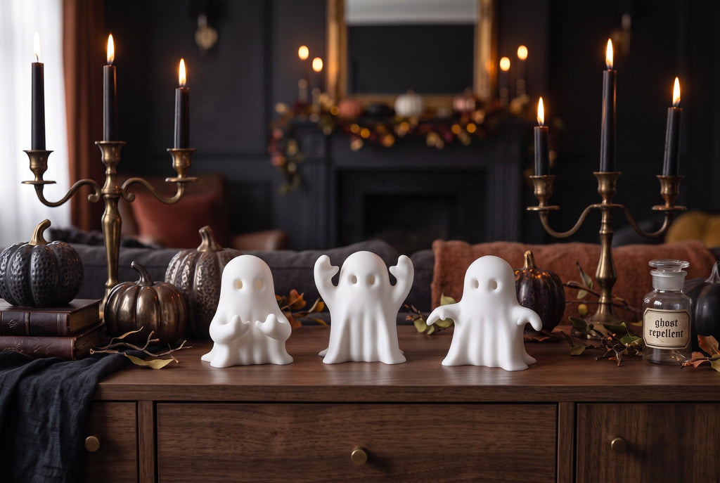 3D Printed Ghost Figurines Set, Spooky Shelf Decor, Autumn Mantel Display (Set of 3)