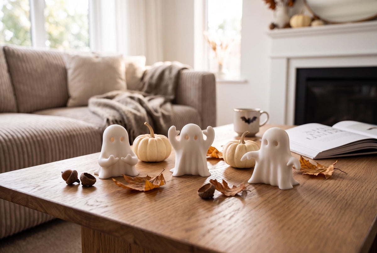 3D Printed Ghost Figurines Set, Spooky Shelf Decor, Autumn Mantel Display (Set of 3)