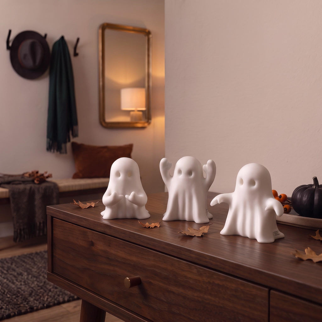 3D Printed Ghost Figurines Set, Spooky Shelf Decor, Autumn Mantel Display (Set of 3)