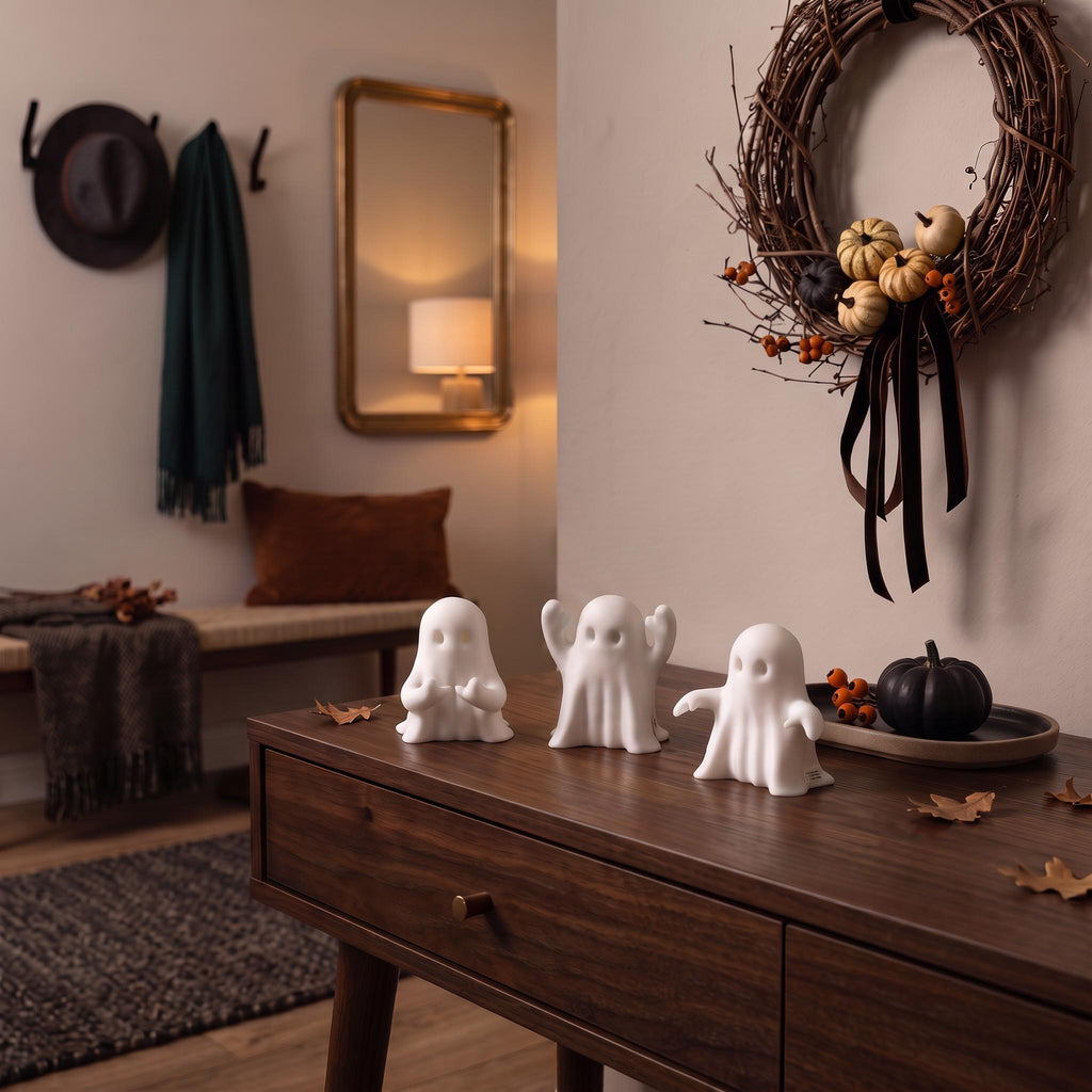 3D Printed Ghost Figurines Set, Spooky Shelf Decor, Autumn Mantel Display (Set of 3)