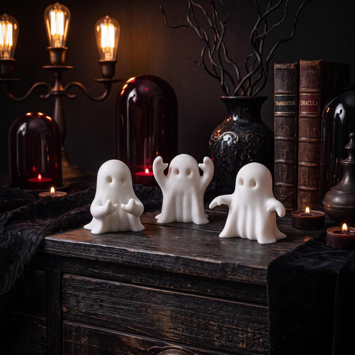3D Printed Ghost Figurines Set, Spooky Shelf Decor, Autumn Mantel Display (Set of 3)