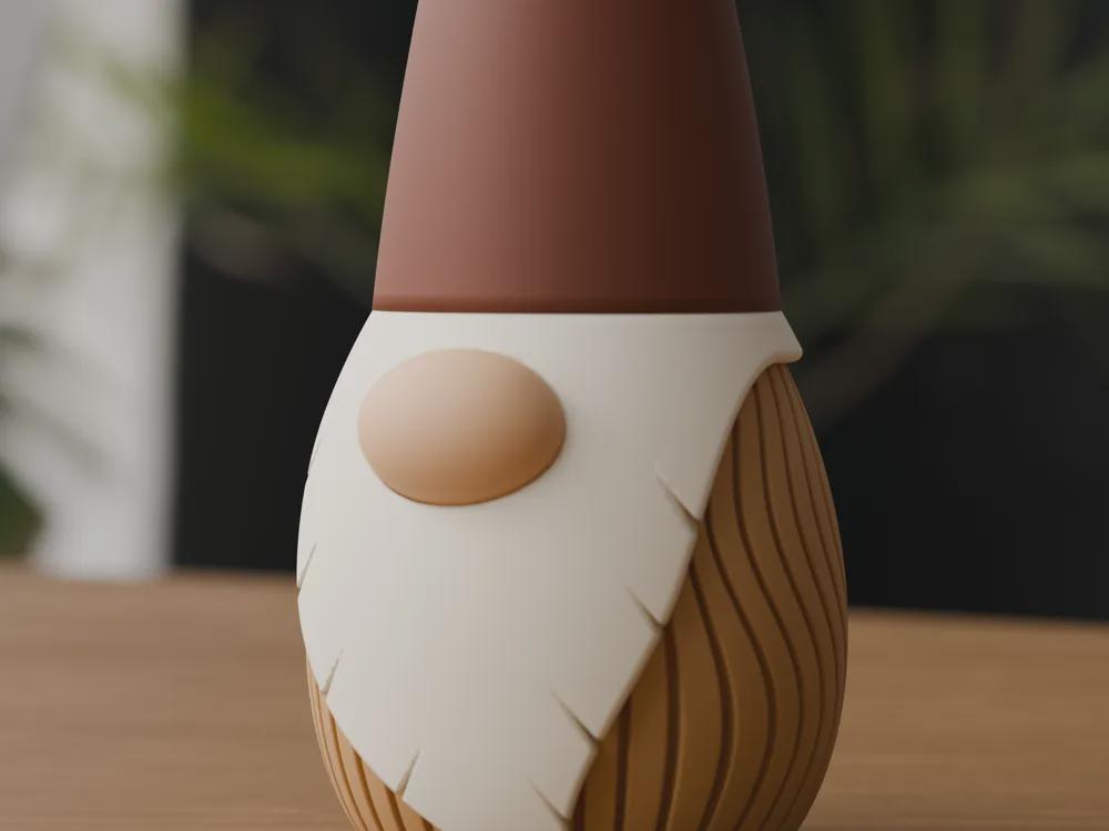 3D Printed Nordic Gnome Figurine, Wavy Scandi Holiday Decor (12cm)
