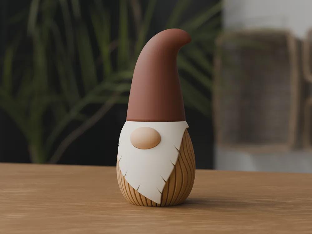3D Printed Nordic Gnome Figurine, Wavy Scandi Holiday Decor (12cm)