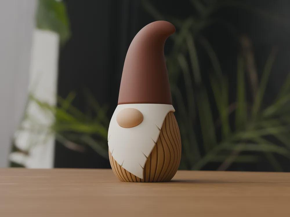 3D Printed Nordic Gnome Figurine, Wavy Scandi Holiday Decor (12cm)