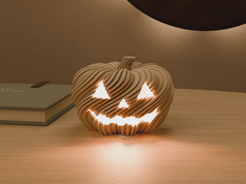 3D Printed Twisted Pumpkin Jack O Lantern Tealight Holder, Halloween Shelf Decor
