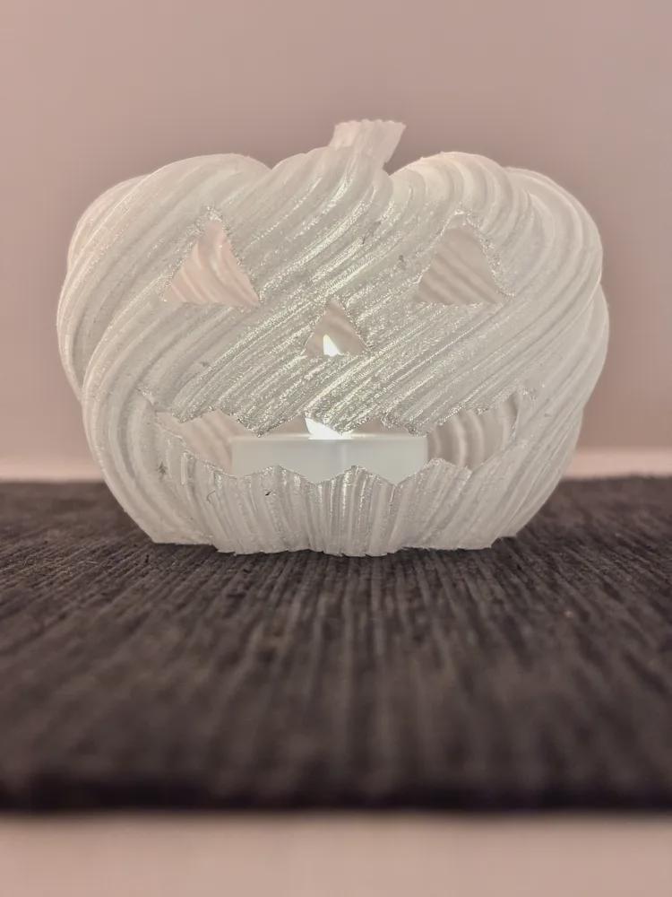 3D Printed Twisted Pumpkin Jack O Lantern Tealight Holder, Halloween Shelf Decor