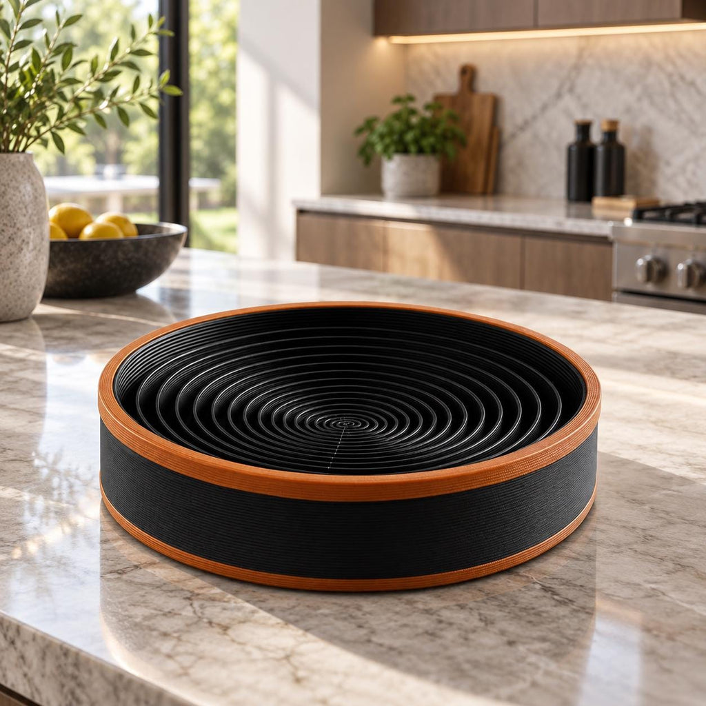 3D Printed Spiral Catchall Tray, Black & Copper Valet Dish, Modern Desk Organiser