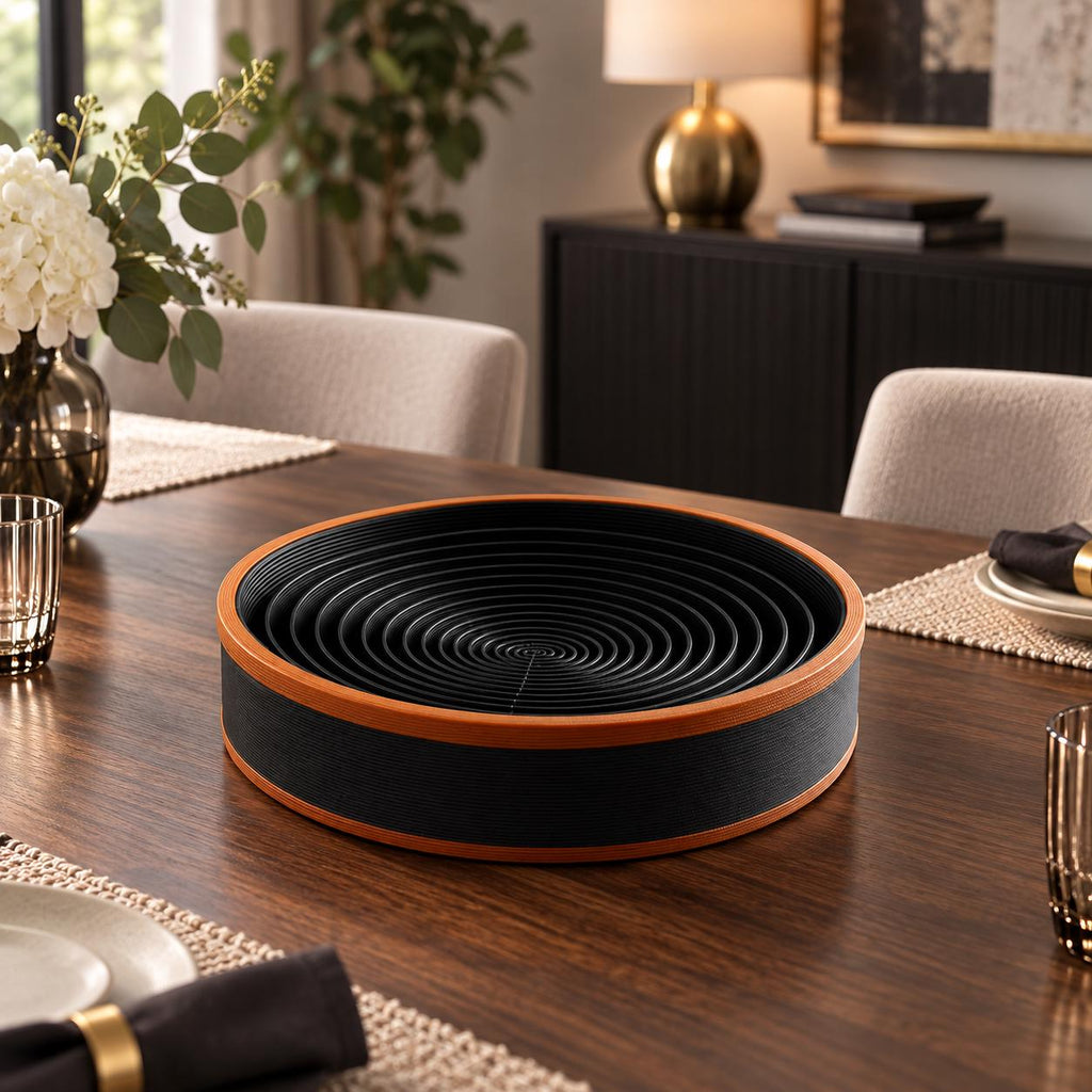 3D Printed Spiral Catchall Tray, Black & Copper Valet Dish, Modern Desk Organiser