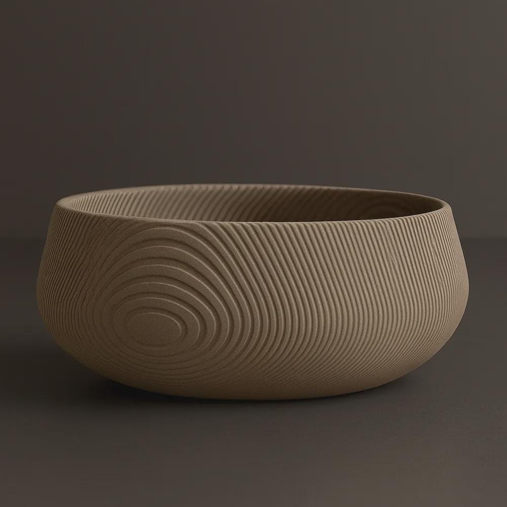 3D Printed Beige Contour Bowl, Japandi Organic Modern Decor, Textured Centrepiece