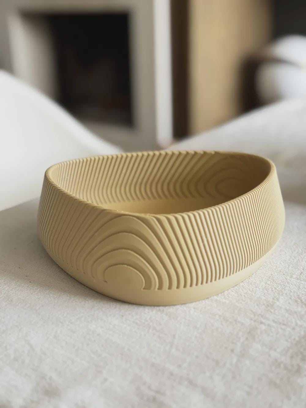 3D Printed Beige Contour Bowl, Japandi Organic Modern Decor, Textured Centrepiece