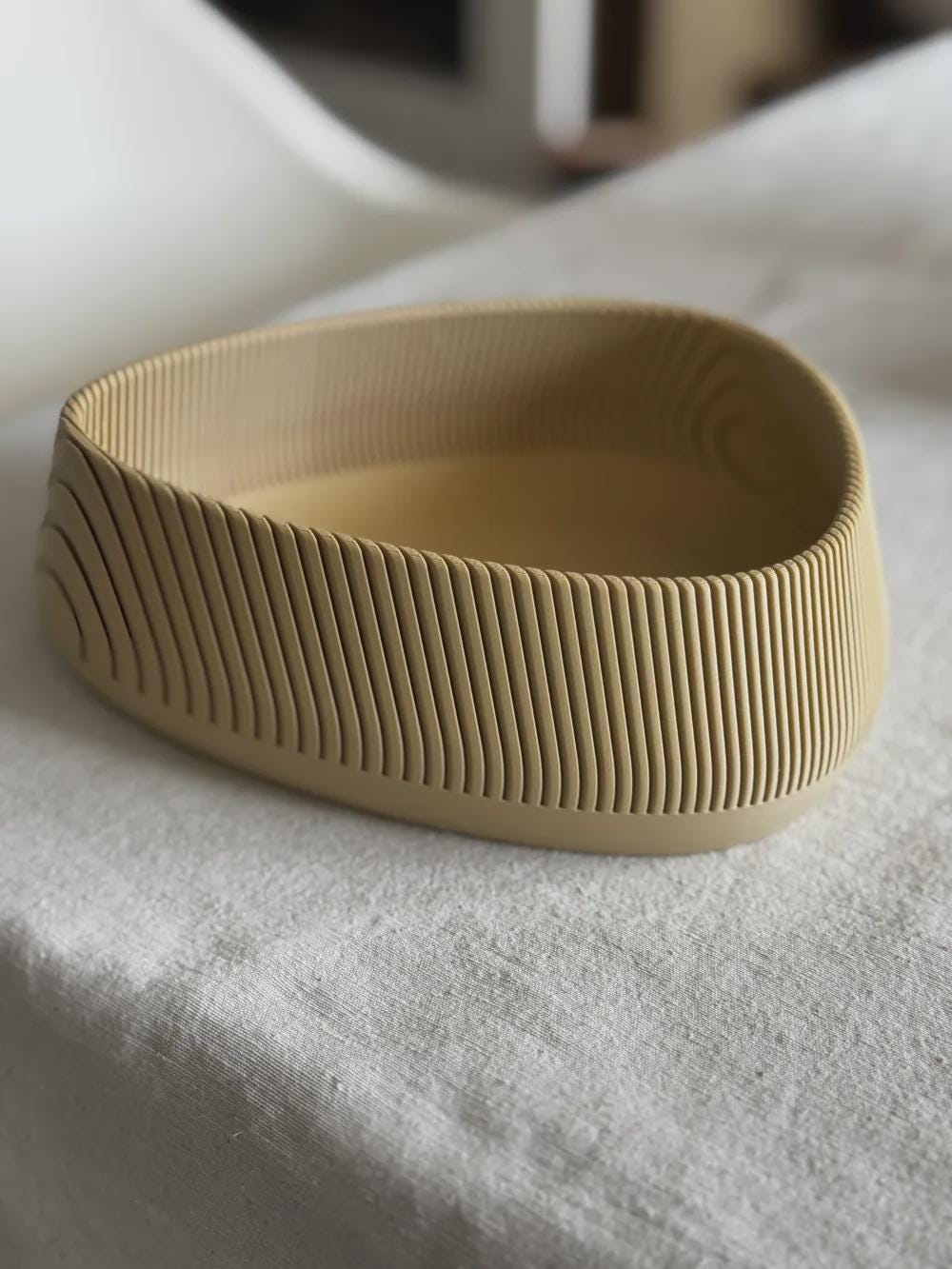 3D Printed Beige Contour Bowl, Japandi Organic Modern Decor, Textured Centrepiece