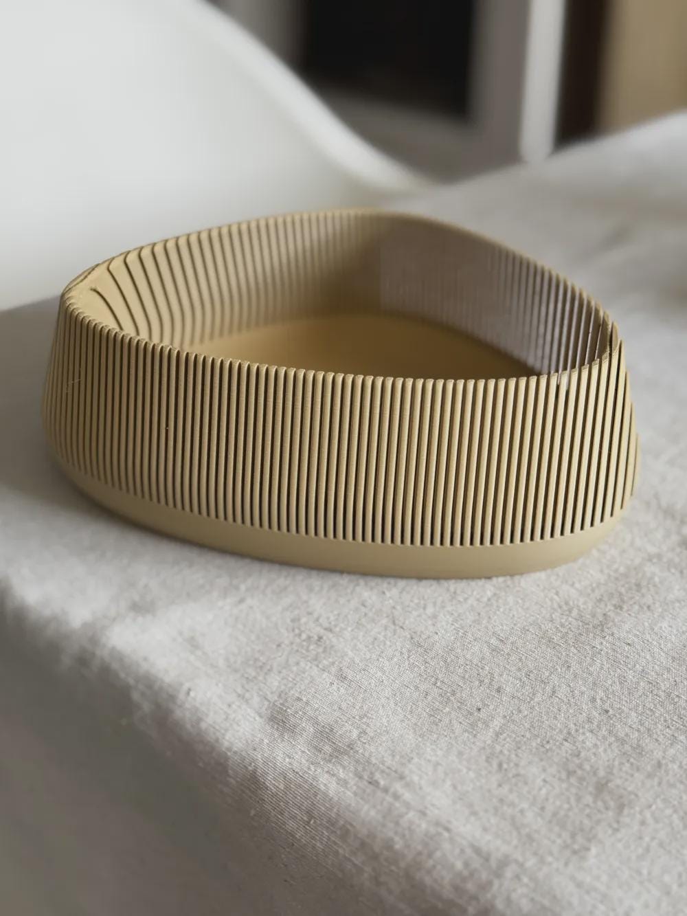 3D Printed Beige Contour Bowl, Japandi Organic Modern Decor, Textured Centrepiece