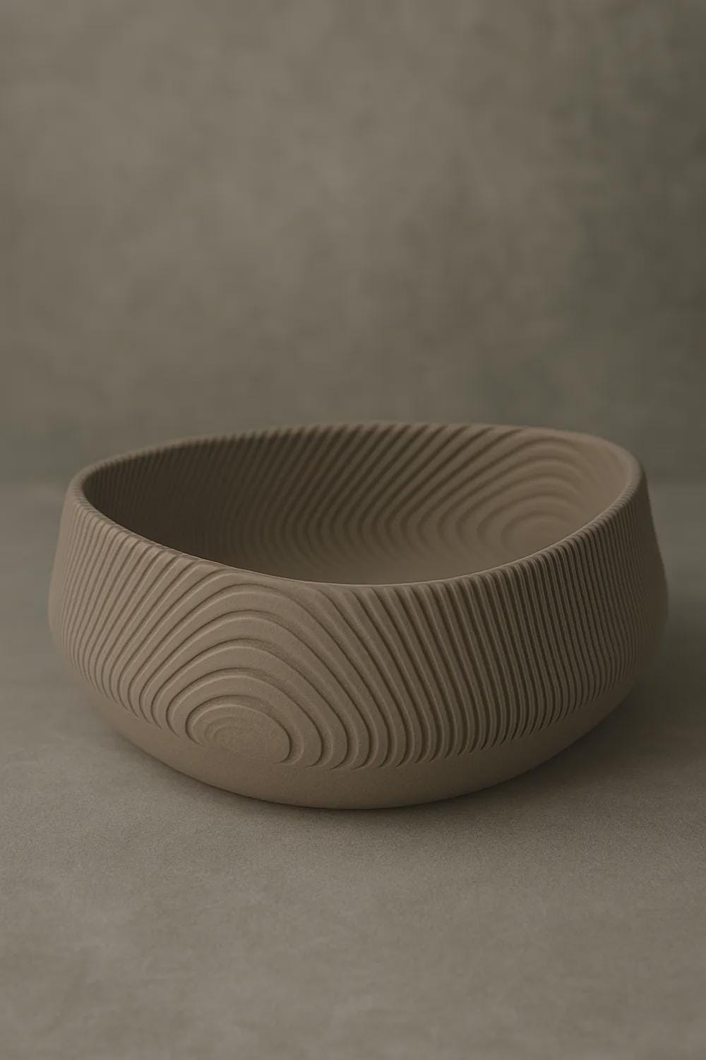 3D Printed Beige Contour Bowl, Japandi Organic Modern Decor, Textured Centrepiece