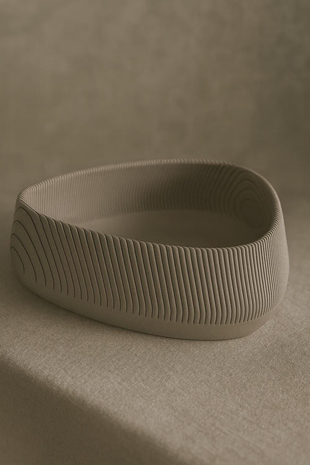 3D Printed Beige Contour Bowl, Japandi Organic Modern Decor, Textured Centrepiece