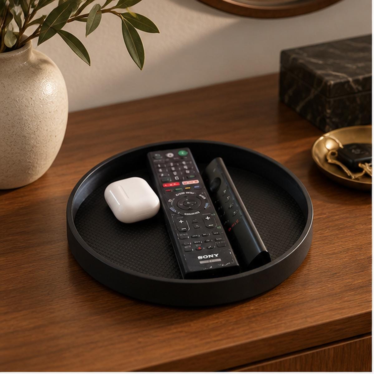 Minimalist Black 3D Printed Catchall Tray, Entryway Organizer (Matte Finish)