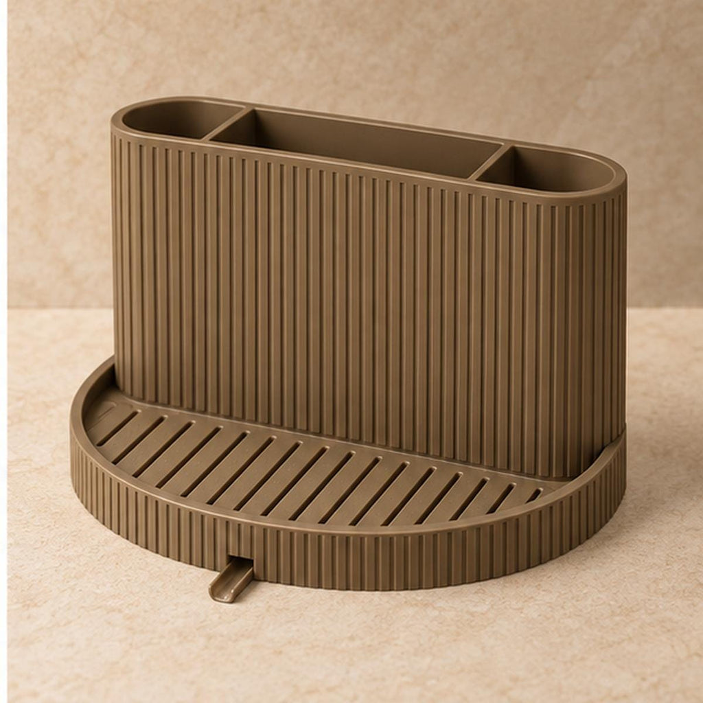 3D Printed Ribbed Sink Caddy, Draining Tray, Kitchen Utensil Holder (Taupe-Brown)
