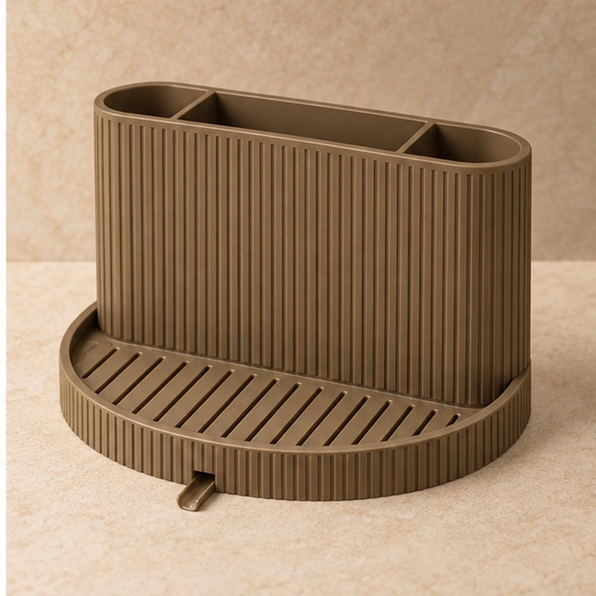 3D Printed Ribbed Sink Caddy, Draining Tray, Kitchen Utensil Holder (Taupe-Brown)