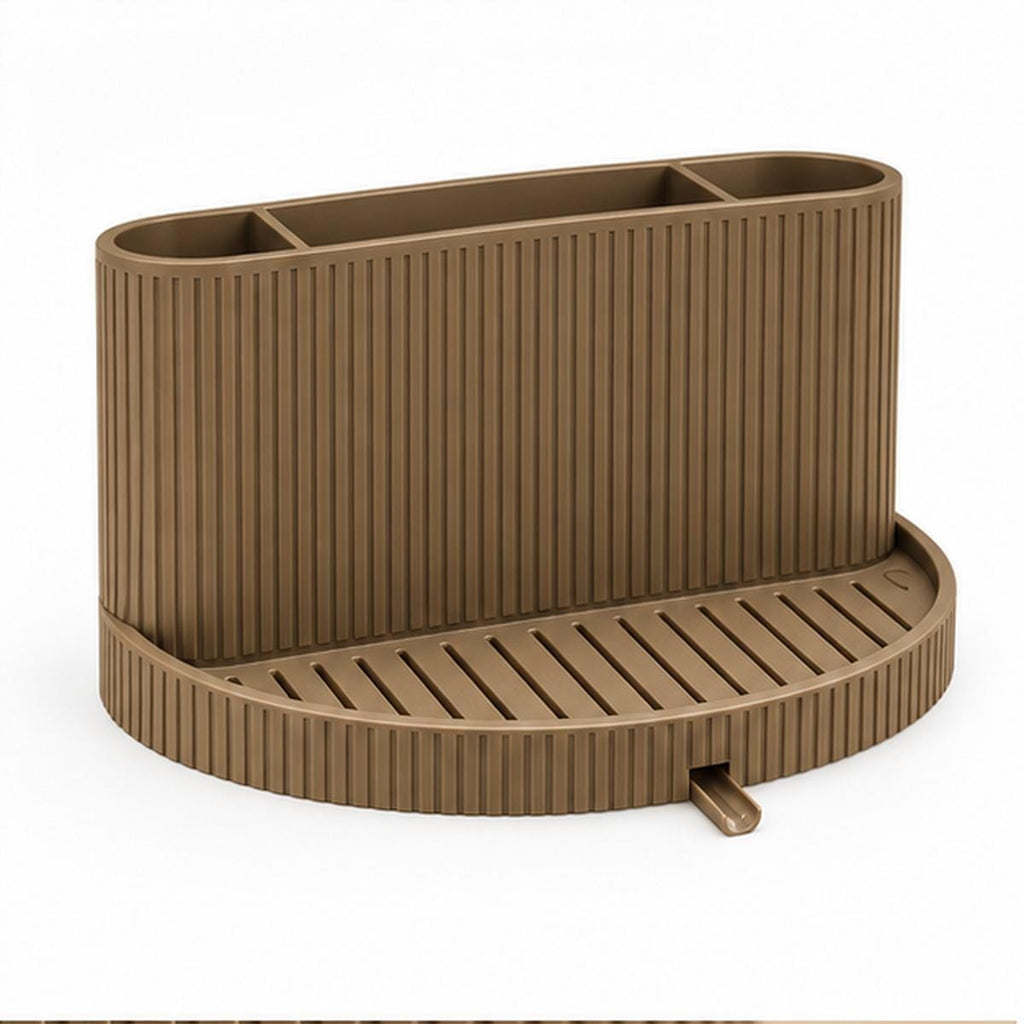 3D Printed Ribbed Sink Caddy, Draining Tray, Kitchen Utensil Holder (Taupe-Brown)